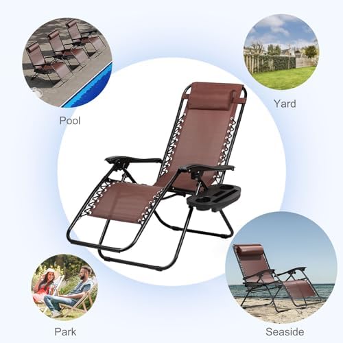 Nazhura Set of 2 Relaxing Recliners Patio Chairs Adjustable Steel Mesh Zero G...