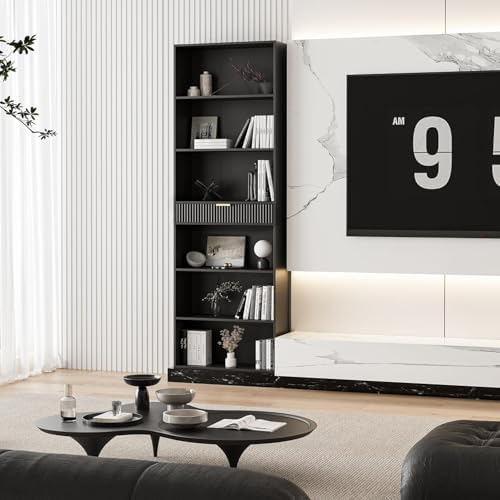 INNOD 7-Tier Bookshelf with Storage, 72" Tall Bookcase with Drawer, Disp...