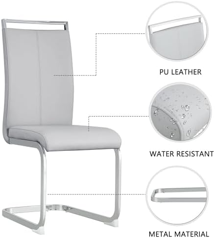 gopop Dining Chairs Set of 6, Faux Leather with Plated Chrome Metal Frame, Mo...