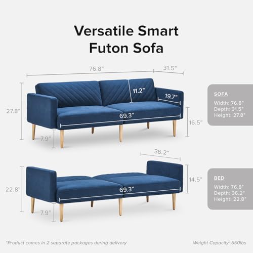 mopio 76.4" Futon Sofa Bed Chevron Styled, Sleeper Couch (Classic Blue V...