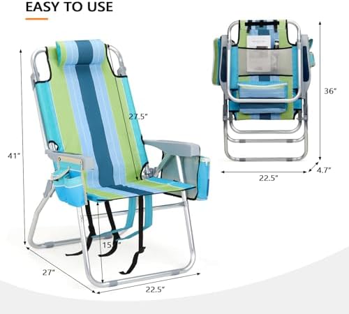 VINGLI Tall Beach Chair 2 Pack Lightweight, Backpack Beach Chair for Adults w...