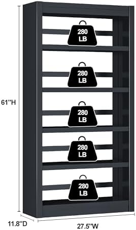 Book Shelf, 5-Tier Sturdy Bookcase, Adjustable Bookshelf, Large Capacity per ...