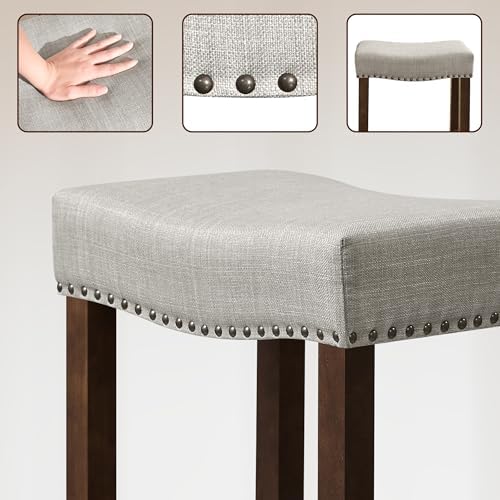 CHUN YI Bar Stools Set of 2, 24 Inch Counter Height Saddle Stools with Nailhe...