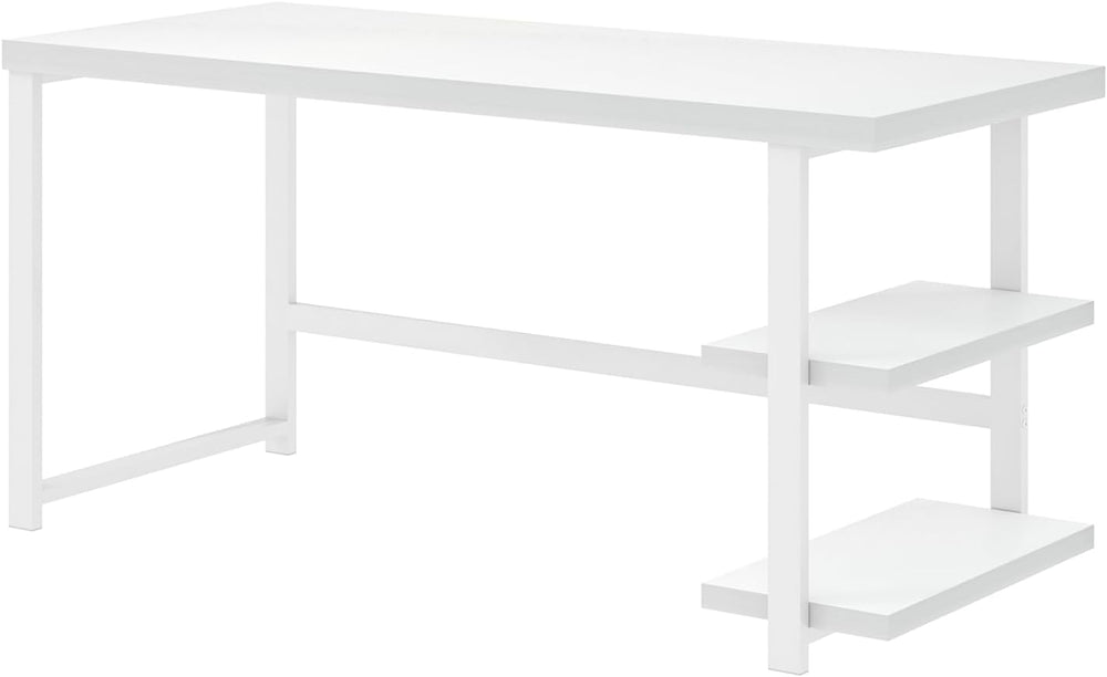 EXCEFUR White Computer Desk, Modern Home Office Desk with Storage Shelf, Wood...