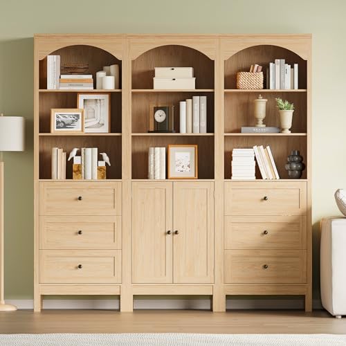 Arched Bookshelf,3 Tier Tall Bookcase with Adjustable Shelves and Drawers