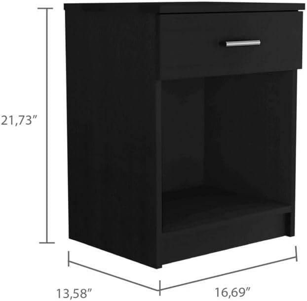 Nightstand 21" H, One Drawer, Low Shelf, Superior Top, Black,for Small S...