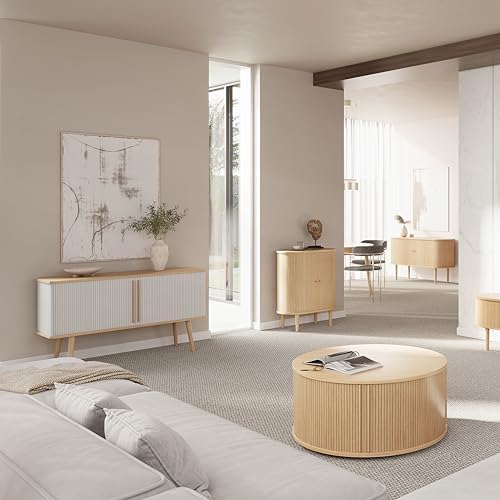 WERMO 28'' Fluted Bar Cabinet with Sliding Doors, Hidden Storage and ...