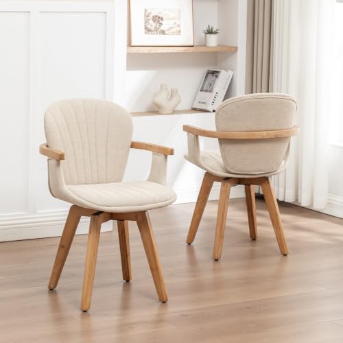 LUNLING Swivel Dining Chairs Set of 4 with Arms Mid Century Modern Beige Char...