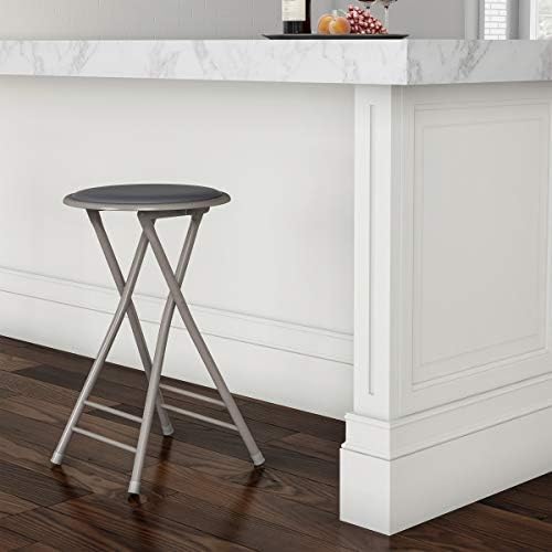 Lavish Home Folding Stool with Padded Backless Seat, Gray, 24 Inch