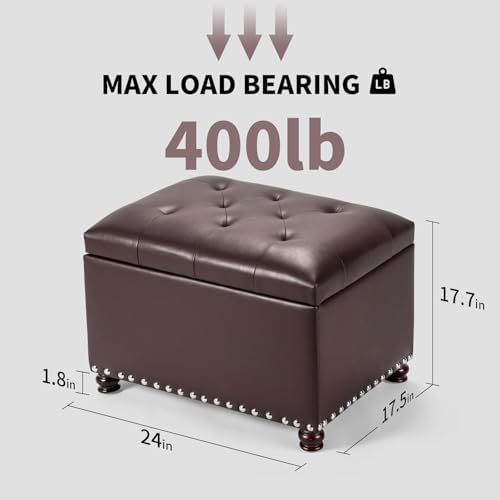 Joveco Faux Leather Storage Ottoman Bench Rectangle 24 Inch Foot Rest Ottoman...