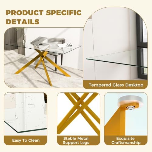 51" 5-Piece Glass Dining Table Set for 4, Black&Gold