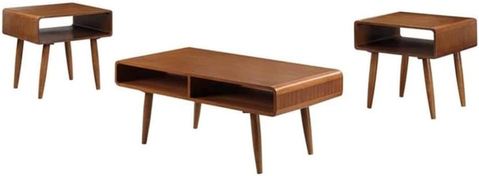 Pemberly Row Mid-Century 3-Piece Table Set, Solid Rubberwood, Rich Walnut Fin...