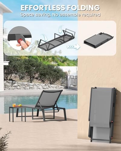 Aluminum Chaise Lounge Chair Outdoor, Foldable& No Assembly Patio Pool Lo...