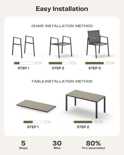 Outdoor Dining Set, 7 Piece Aluminum Patio Table and Chairs Set, All Weather ...