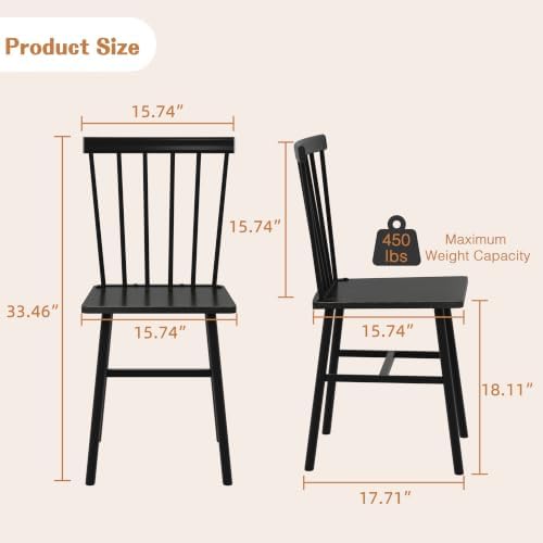 Black Windsor Dining Chairs Set of 2, Upgraded Modern Rustic Wood Chair