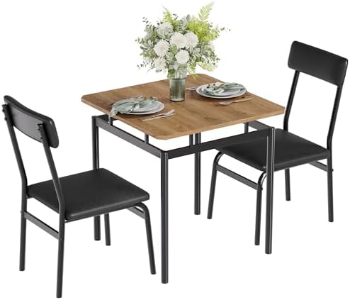 Garvee 3 Piece Dining Table Set, Kitchen Table Set for 2 with 2 PU Upholstere...
