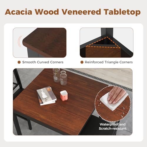 GOFLAME 3-Piece Dining Table Set for 2, Wooden Square Kitchen Table with 2 Up...