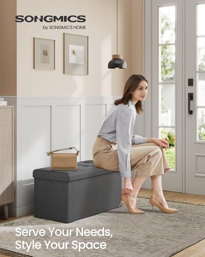 SONGMICS 30 Inches Folding Storage Ottoman Bench, Load 660 lb | Ottoman Foot ...
