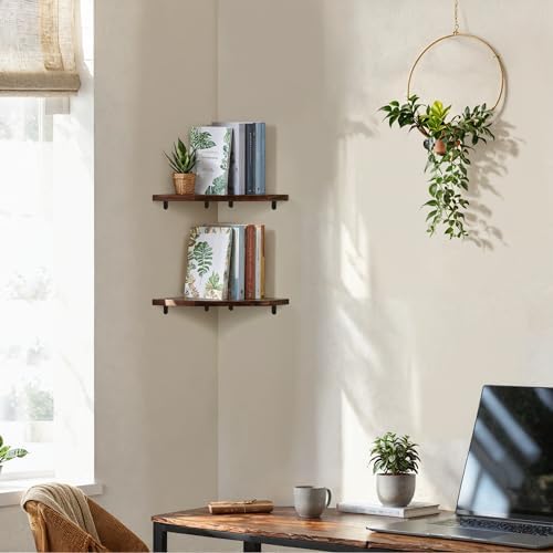 Demigo Corner Shelf Wall Mount, 2-Pack Acacia Wood Floating Corner Shelves