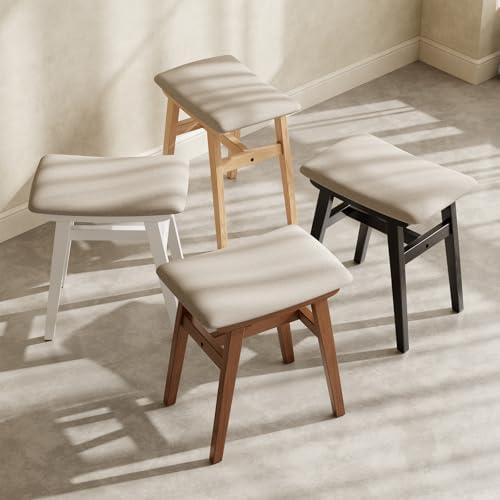 Muwuele Solid Wood Vanity Stool, Compact Makeup Chair with Saddle Cushion, Li...