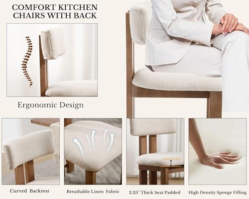 HNY Modern Farmhouse Linen Dining Chairs Set of 4, Beige Dining Room Chairs
