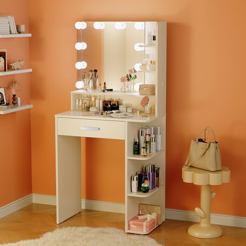 Makeup Vanity Desk with Mirror and Lights, 26.4”Small Vanity Mirror with Ligh...