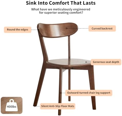 Walnut Dining Chairs Set of 2, Solid Oak Wood