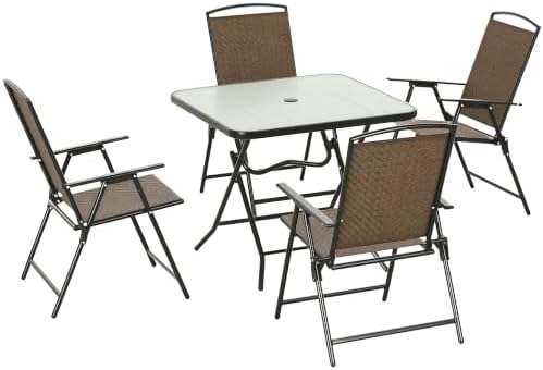 Outsunny 5 Pieces Wicker Patio Dining Set Foldable Dark Brown
