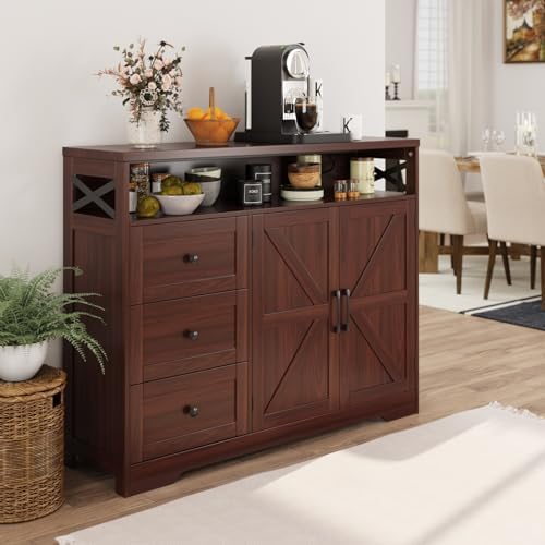 Befrases Dark Brown Farmhouse Storage Cabinet with Doors & Drawers