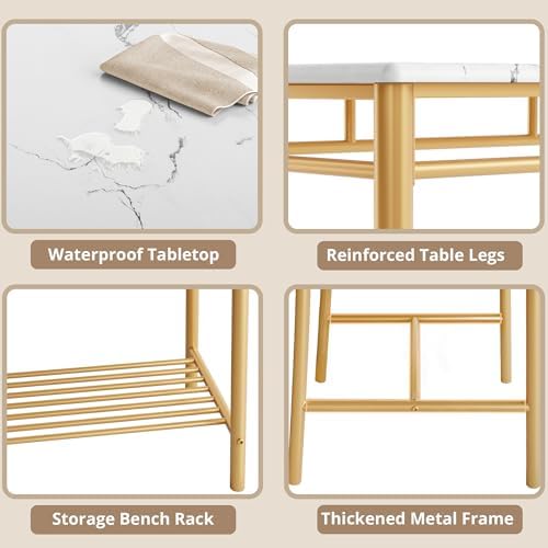 IRONCK Dining Table Set for 4, Kitchen Table and Chairs Set, White & Gold...