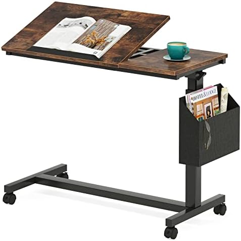 Tribesigns Height Adjustable C Shaped End Table with Wheels and Side Pocket, ...