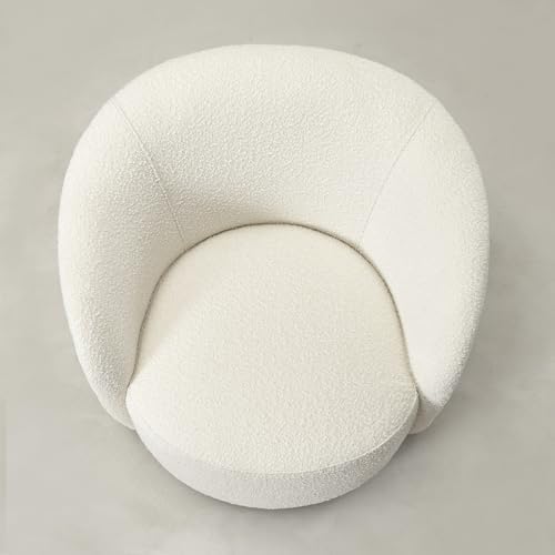 KINWELL 34" W Mid Century Modern Boucle Swivel Barrel Chair, Cream