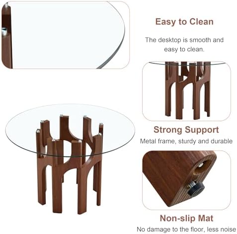 Glass Round Dining Table for 4 6 Person, 46 Inch Glass Kitchen Dining Room Ta...