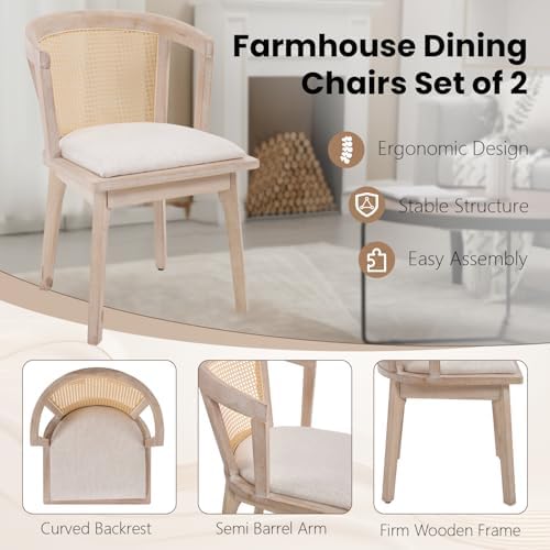 Kmax Modern Rattan Dining Chair Set of 6 Farmhouse Semi Barrel Dining Room Ch...
