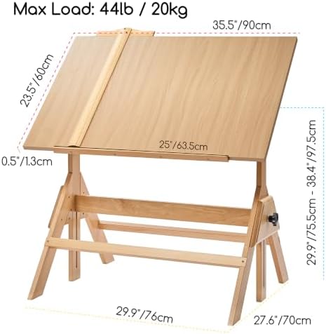 MEEDEN Wood Adjustable Drafting Table: 35.5" x 23.5" Art Drawing Desk
