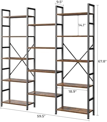 SUPERJARE Triple Bookshelf, Bookcase with 14 Open Display Shelves, Wide Book ...