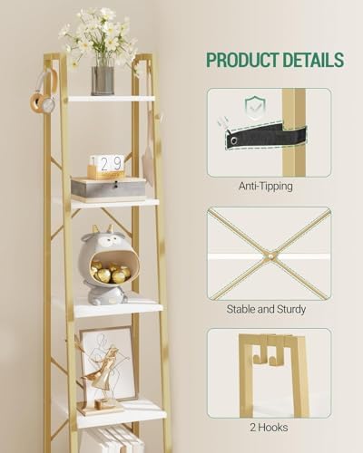 Hzuaneri Ladder Shelf, Bookshelf, Freestanding Corner Storage Shelf