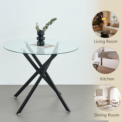 HomVent 47'' 3 Piece Round Glass Dining Table Set for 2