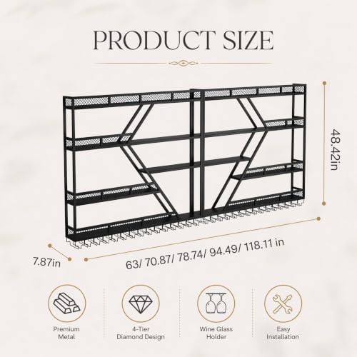 79" 4-Tier Wall Mounted Wine Rack,Metal Gold Bar Shelf,Liquor Glass Holder