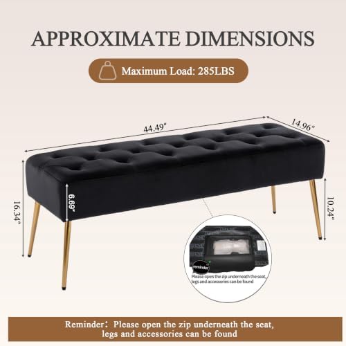 DUHOME Button-Tufted Ottoman Bench, Upholstered Bedroom Benches Velvet Footre...