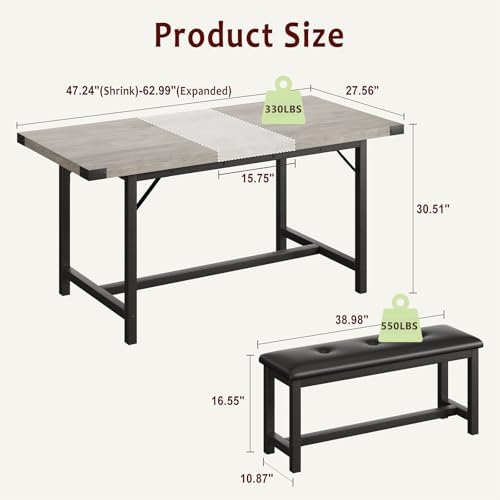 GarveeHome Dining Table Set for 4-6, 63 in Extendable Wood Dining Room Table ...