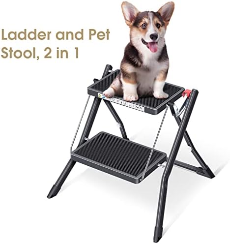 KINGRACK Folding Step Ladder, 2 Step Foldable Step Stool with Handle,Black