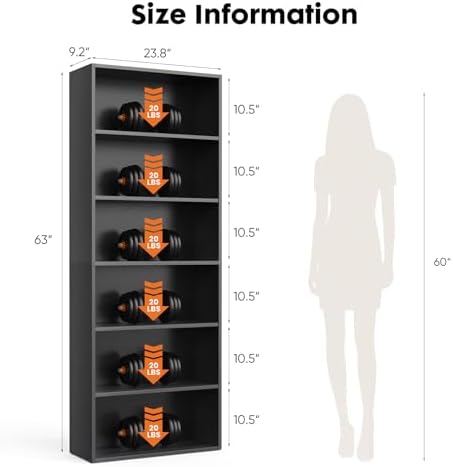 Sweetcrispy 6 Shelf Bookcase Open Display Bookshelf Storage Organizer