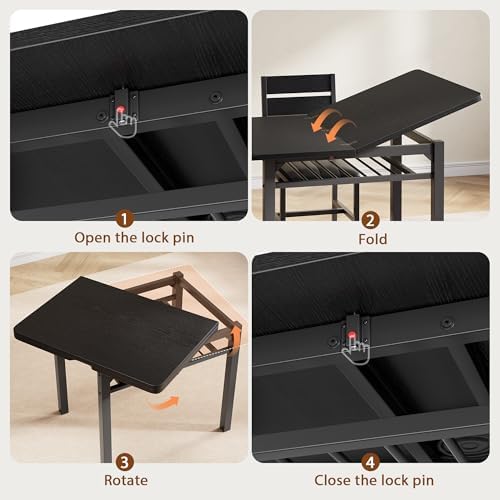 MapleGrace Extendable Dining Table Set for 4 with Built-in Shelf Rack Black