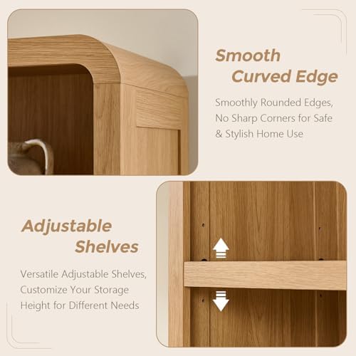 72" Tall Modern Bookshelf with Doors, 5-Tier Large Bookcase w/ Drawer, W...
