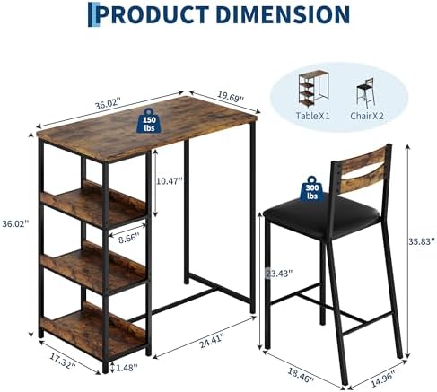 GarveeHome Dining Table Set for 2, Wood Table with Upholstered Chairs