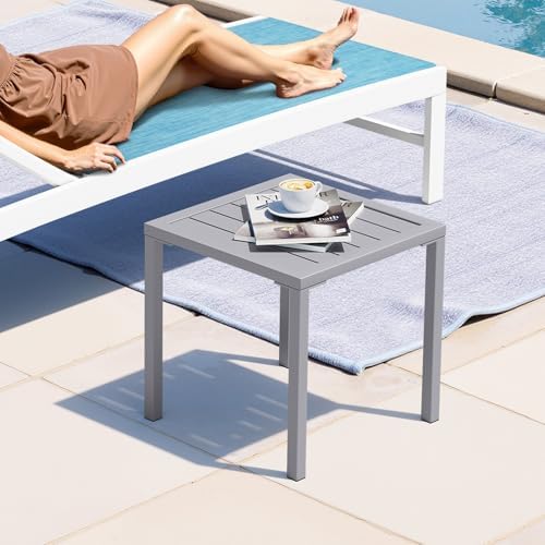 Crestlive Products Aluminum Outdoor Side Table Set of 2, Pool Lounge Chair Si...