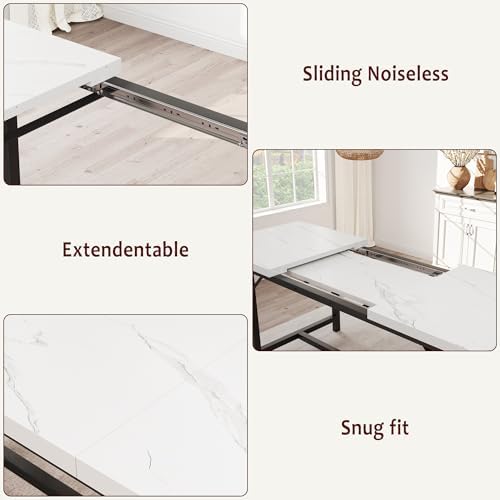 GarveeHome 5 Piece Extendable Dining Table Set for 4-6, Marble White