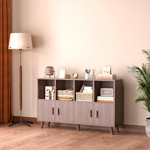 OSCHF 8-Cube Bookcase with Doors, 2-Tier Low Storage Cabient, Walnut