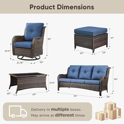 Belord Wicker Outdoor Furniture Patio Furniture Set - 6 Piece Patio Conversat...
